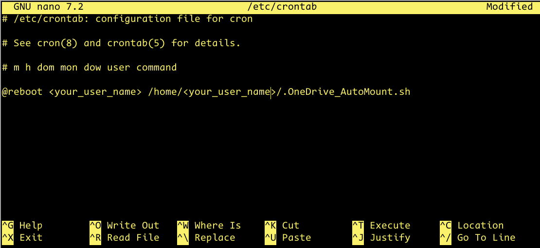 Editing crontab with GNU Nano.